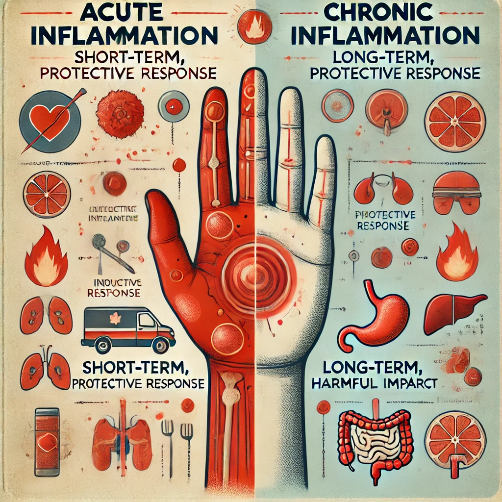 A visual representation of acute vs. chronic inflammation in the human body.