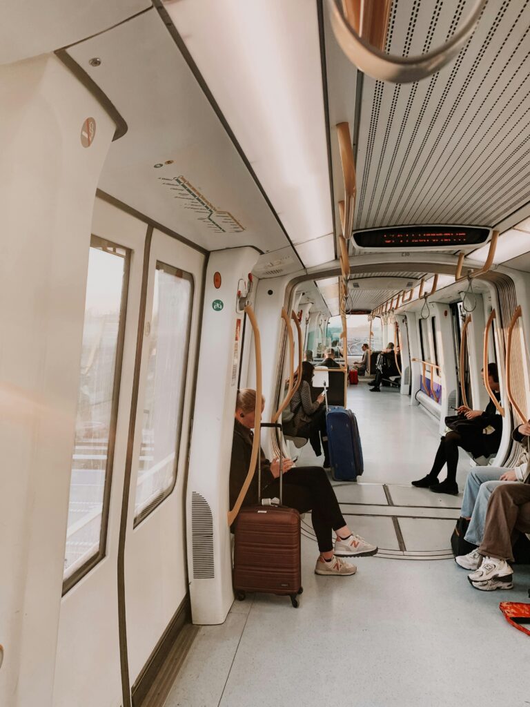 Stress-free commuters enjoying a smooth ride on Metro.