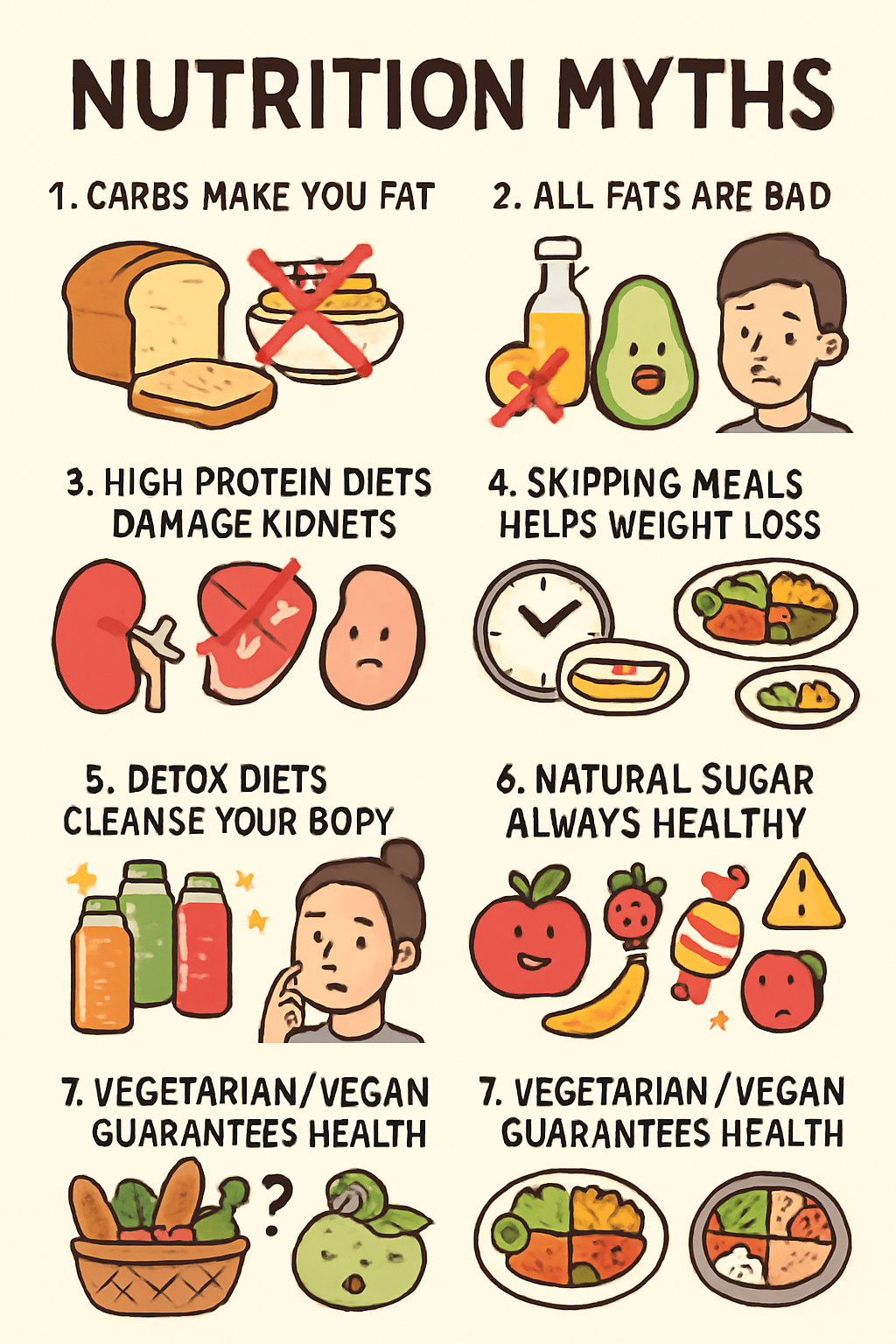 Infographic on 7 Nutrition Myth-Busting Facts for Healthy Living.