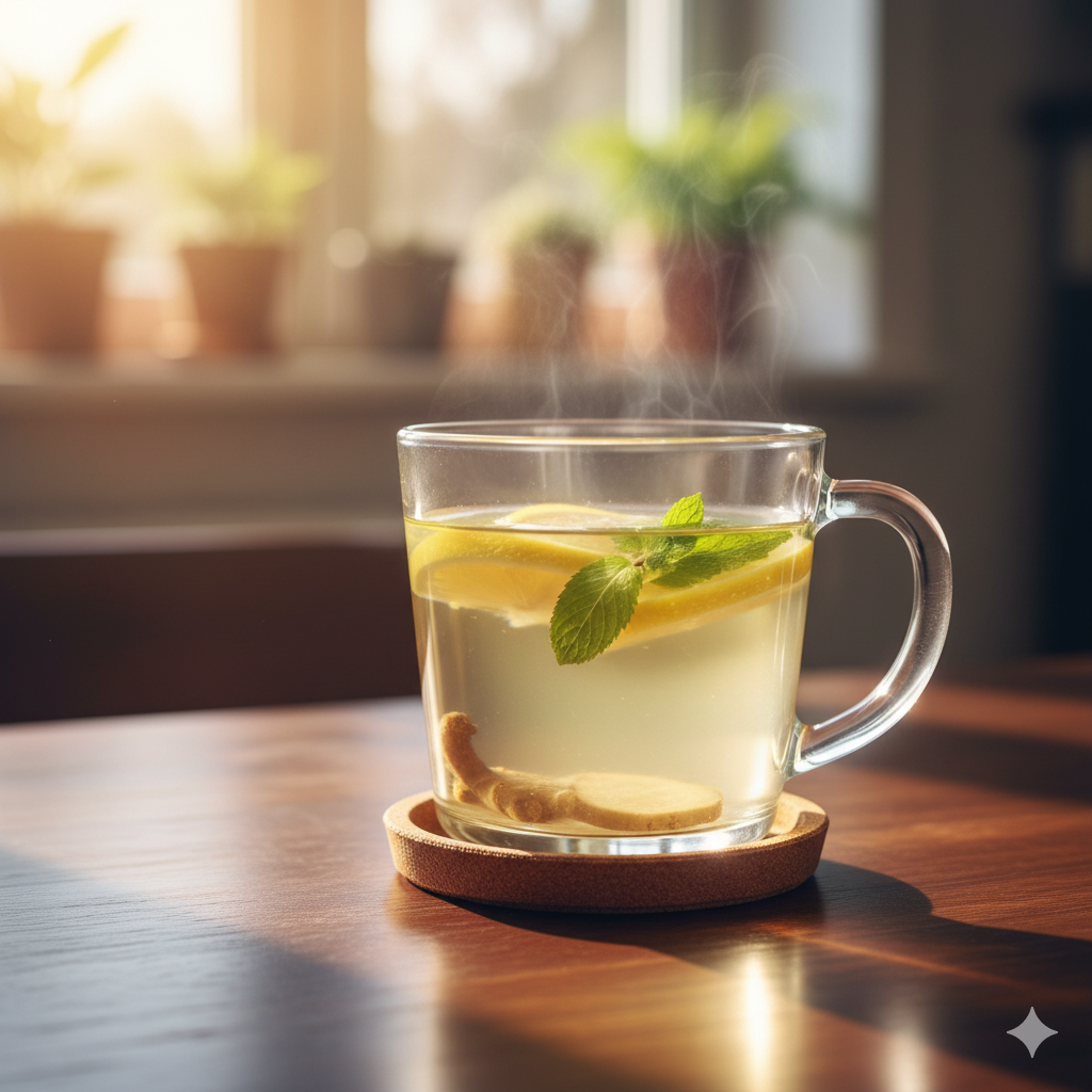 Warm lemon water to boost metabolism naturally.