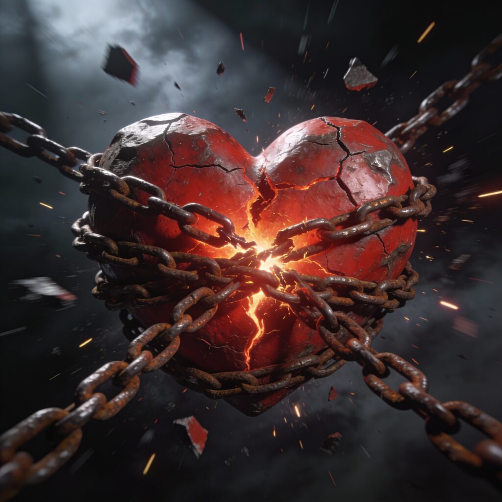 Trauma bond vs love showing emotional chains breaking